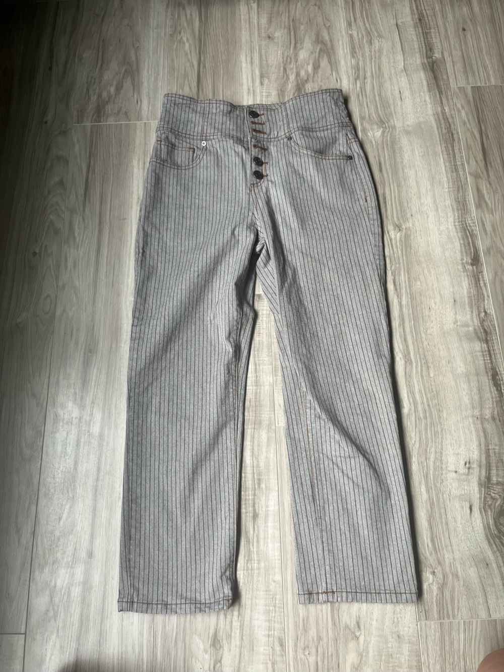 Joie Gray Pinstripe Straight-Leg Chinos
